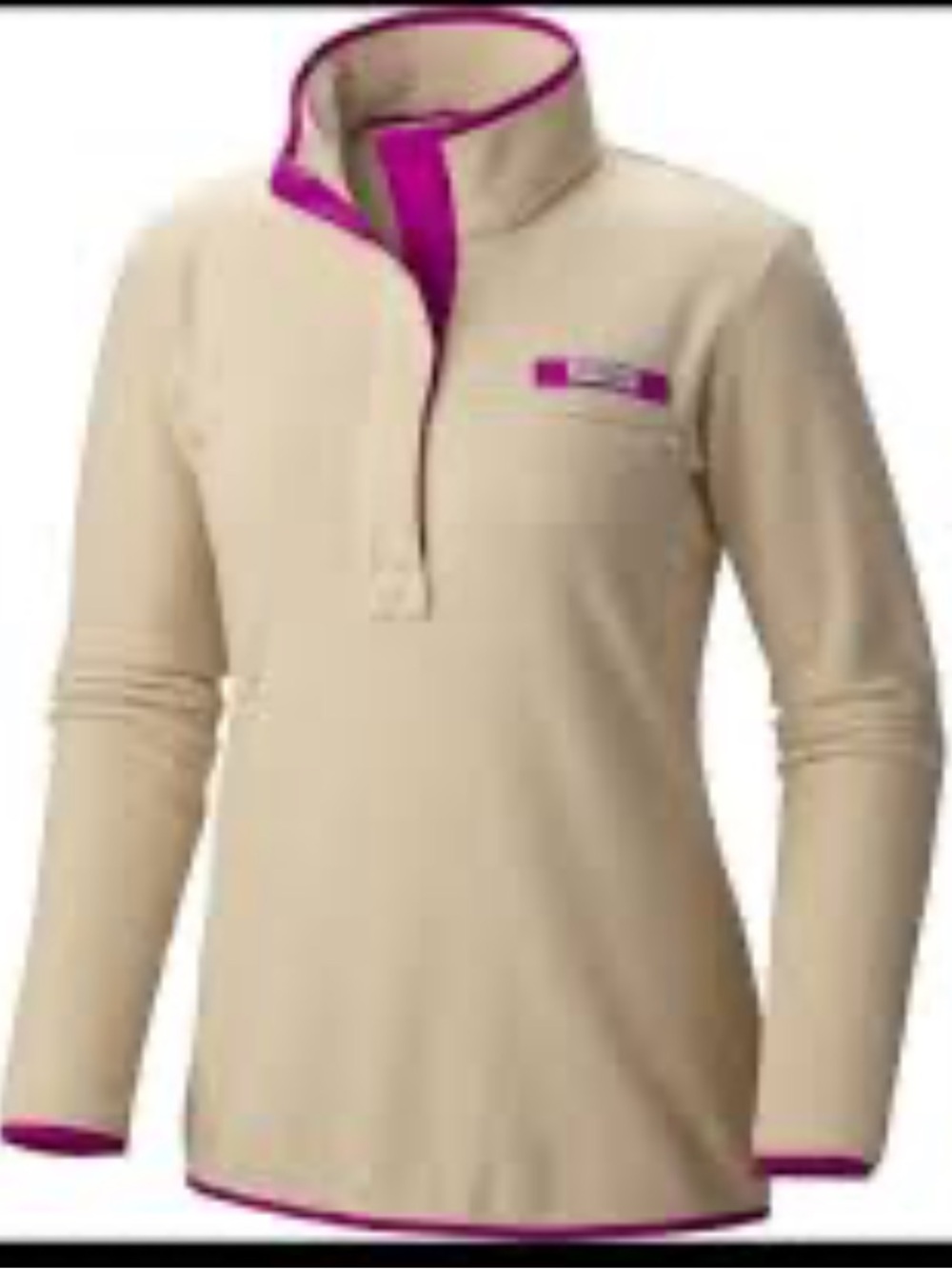 Columbia PFG beige fleece fushia trim half snap pullover jacket shirt Size M